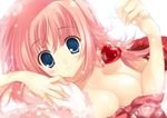  bad_id bad_pixiv_id blue_eyes blush bow breast_press breasts cleavage gem hands heart jewelry kouno_harumi large_breasts light_particles looking_at_viewer lying milfa no_nipples on_stomach pendant pink_hair smile solo sparkle to_heart_2 to_heart_2_ad wallpaper yoshiwo 