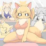  blonde_hair canine clothing female fox fur grey_fur grey_hair hair kemono mammal orange_fur swimsuit unknown_artist wolf yellow_eyes yellow_fur 