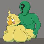  ? abs anonymous anthro avian bald beak bent_over big_breasts big_butt bird breasts butt chica_(fnaf) chicken feathers female five_nights_at_freddy&#039;s from_behind garuda_six half-closed_eyes hand_on_breast hand_on_chest looking_up male male/female manly muscles nude pecs rosy_cheeks sex smile standing video_games 