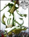 2003 ambiguous_gender anthro armor breasts claws clothed clothing dragon english_text feet female foot_fetish green_nipples green_scales group hair human jewelry long_hair mammal markie nipples nude outside purple_hair scalie size_difference sword text toe_claws weapon 