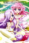  absurdres ahoge aria_(dog_days) blue_eyes dog_days dog_girl elbow_gloves gloves hair_over_one_eye hair_ribbon highres long_hair millhiore_f_biscotti multiple_girls non-web_source nyantype official_art open_mouth pink_hair purple_eyes ribbon tail very_long_hair 