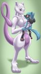  2010 anthro black_fur blue_fur blush breasts cute duo female feral fur holding legendary_pok&eacute;mon male mewtwo mother mykiio nintendo nude open_mouth parent pawpads paws pok&eacute;mon purple_eyes purple_skin red_eyes riolu size_difference video_games yellow_fur young 
