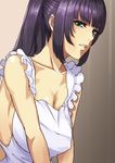  apron breasts busujima_saeko cleavage din_(raiden) green_eyes highschool_of_the_dead large_breasts long_hair naked_apron purple_hair solo upper_body 