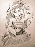  artist_name book bow character_name crescent hair_bow hat monochrome necktie short_hair sketch skirt smile solo star touhou traditional_media usami_renko wadante 