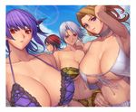  4girls arm_up armpits ayane_(doa) bikini black_hair blonde_hair blue_eyes breasts christie_(doa) cleavage dead_or_alive dead_or_alive_5 huge_breasts ibanen large_breasts mila_(doa) multiple_girls navel pixiv_manga_sample purple_eyes purple_hair red_eyes red_hair silver_hair smile swimsuit tina_armstrong 
