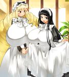 2girls black_hair blonde_hair blush breasts copyright_request drill_hair gigantic_breasts hair_ornament huge_breasts long_hair looking_at_viewer maid maid_headdress multiple_girls open_mouth smile sudachi_(omc) very_long_hair 