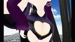  1girl 3d animated animated_gif ariane ariane_cevaille ass ass_cutout ass_expansion black_hair breasts butt_crack cleavage detached_sleeves giantess gigantic_breasts heart_cutout huge_ass long_hair lowres purple_eyes smile solo twintails 