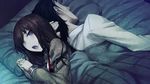  black_hair blanket blush chuunibyou couple huke makise_kurisu okabe_rintarou open_mouth pillow shared_blanket steins;gate watch 