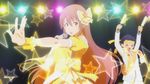  april_fools blush crossdressing glowstick hair_ornament headband idol long_hair multiple_boys music official_art open_mouth sash short_hair singing star takanashi_kotori takanashi_souta working!! yamada_kirio 