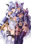  2girls armor blue_eyes blue_hair breasts dark_skin hakaba_(dairiseki) kos-mos multiple_girls red_eyes t-elos white_hair xeno_(series) xenosaga 