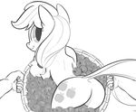  2015 apple applejack_(mlp) bucket butt cutie_mark duo earth_pony equine female first_person_view freckles friendship_is_magic fruit greyscale hair holding horse human long_hair mammal monochrome my_little_pony pony ponytail smile txlegionnaire 