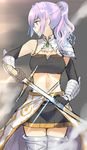  armor bandaid breasts character_request cleavage elbow_gloves gloves isshiki_(ffmania7) navel ponytail purple_hair red_eyes skirt source_request sword weapon 