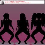  3girls celestia_ludenberck danganronpa female fukawa_touko kirigiri_kyouko kiro_kiiro long_hair monokuma multiple_girls silhouette spread_legs standing teeth text translation_request 