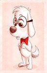  absurd_res anthro bow_tie canine dog eyewear featureless_crotch glasses green_eyes hi_res male mammal mr._peabody mr._peabody_and_sherman nude open_mouth pawpads paws solo standing what-the-wabac 