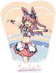  animal_ears blue_eyes blush bow cute eeveelution eyelashes female gijinka hair human japanese_text looking_at_viewer mammal navel nintendo one_eye_closed open_mouth pink_hair pok&eacute;mon ribbons skirt standing sylveon teeth text tongue translation_request video_games wink 草薙芳_(artist) 