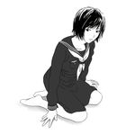  bob_cut greyscale hands_on_ground kneeling long_sleeves looking_to_the_side monochrome no_shoes original re:i school_uniform serafuku short_hair solo 