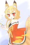  1girl animal_ears blonde_hair blush disgaea fox_ears fox_tail looking_at_viewer makai_senki_disgaea_5 monster_girl nine-tailed_fox_(disgaea) open_mouth red_eyes smoke tail 