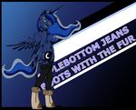  2015 absurd_res anthro anthrofied blue_eyes blue_fur blush breasts butt clothed clothing cutie_mark english_text equine female freckles friendship_is_magic fur hair half-dressed hi_res hooves horn long_hair looking_at_viewer mammal my_little_pony nipples princess_luna_(mlp) smile solo text theecchiqueen topless winged_unicorn wings 