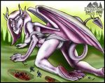  2003 all_fours anthro armor blood breasts butt claws clothed clothing death dragon english_text feet female foot_fetish gore grass group hair horn human jewelry male mammal markie outside pink_eyes pink_scales purple_hair purple_scales raised_tail ring scalie shield size_difference skimpy sky slit_pupils sword tattoo text toe_claws tree tribal weapon wings 