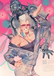  grey_hair headphones headphones_around_neck jacket jean_pierre_polnareff jojo_no_kimyou_na_bouken multiple_boys one_eye_closed pose rei_(sanbonzakura) silver_chariot stand_(jojo) sunglasses white_hair 