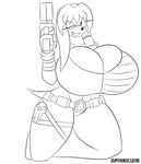  2015 anthro big_breasts breasts cleavage clothed clothing echidna female gun huge_breasts julie-su mammal monotreme ranged_weapon sega smile solo sonic_(series) supersonicrulaa weapon 