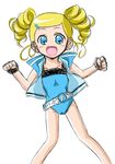 belt blonde_hair blue_eyes drill_hair fingerless_gloves flo gloves goutokuji_miyako hair_ornament hairclip no_nose open_mouth powerpuff_girls_z revision rolling_bubbles simple_background solo twintails white_background 