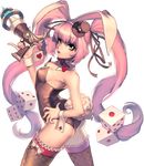  animal_ears breasts bunny_ears bunny_tail bunnysuit chaos_online cowboy_shot detached_collar dice green_eyes hat long_hair love_cacao mini_hat mini_top_hat official_art pink_hair small_breasts solo tail thighhighs top_hat transparent_background twintails tyria_(chaos_online) very_long_hair wrist_cuffs 