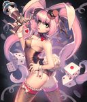  animal_ears breasts bunny_ears bunny_tail bunnysuit card_(medium) chaos_online cowboy_shot detached_collar dice green_eyes hat long_hair love_cacao mini_hat mini_top_hat official_art pink_hair small_breasts solo tail thighhighs top_hat twintails tyria_(chaos_online) very_long_hair wrist_cuffs 