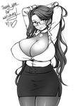  adjusting_hair bespectacled breasts choker cleavage earrings glasses greyscale gundam gundam_build_fighters gundam_build_fighters_try hair_tie_in_mouth huge_breasts jewelry long_hair mature miniskirt monochrome mouth_hold older pantyhose pas_(paxiti) pencil_skirt sazaki_kaoruko scrunchie semi-rimless_eyewear skirt solo under-rim_eyewear wide_hips 