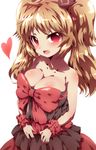  :d bare_shoulders blush breasts brown_hair cleavage dress fantasista_doll large_breasts long_hair looking_at_viewer malus_(fantasista_doll) open_mouth red_eyes smile solo tokyo_(great_akuta) twintails 