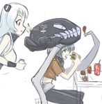  airfield_hime blue_eyes cyber_(cyber_knight) eating kantai_collection long_hair multiple_girls red_eyes shinkaisei-kan short_hair silver_hair sketch wo-class_aircraft_carrier 