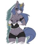  anthro avante92 blush breasts clothing fan_character female friendship_is_magic looking_at_viewer my_little_pony nipples pussy shorts smile solo sweat undressing 