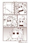  comic commentary cosplay futon highres horns kantai_collection long_hair mittens monochrome moomin muppo no_humans northern_ocean_hime northern_ocean_hime_(cosplay) pajamas sazanami_konami shinkaisei-kan twitter_username under_covers 