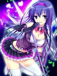  1girl arm_gloves breasts cleavage female large_breasts long_hair looking_at_viewer majika_majika open_mouth purple_hair refeia skirt solo thighhighs tsukushi_mizuho 