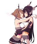  bad_id bad_nicoseiga_id banned_artist black_gloves black_hair blush breast_press breasts brown_hair closed_eyes gloves hug kantai_collection kiss kyara36 long_hair medium_breasts midriff multiple_girls mutsu_(kantai_collection) nagato_(kantai_collection) navel short_hair simple_background skirt symmetrical_docking white_background white_gloves yuri 