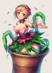  aiba_yumi blonde_hair breasts brown_eyes flower flower_pot hair_flower hair_ornament idolmaster idolmaster_cinderella_girls kara_(color) large_breasts looking_at_viewer no_bra no_panties plant plant_girl short_hair smile solo vines 