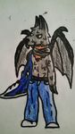  2015 anthro bac bat black_sclera blade fangs fruit_bat fur male mammal navel plain_background prototype scarf solo t&iacute;pota_whooves video_games virus weapon white_background white_eyes wings 