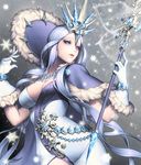  alternate_costume blue_eyes breasts card_(medium) chaos_online gloves herjuna jewelry large_breasts long_hair love_cacao necklace official_art purple_hair snowflakes solo staff very_long_hair 