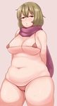  belly bikini blush borrowed_character breasts brown_hair cowboy_shot fat fat_folds half-closed_eyes large_breasts micro_bikini oozon_(ozon) original plump pout puckered_lips scarf short_hair solo sweat swimsuit thick_thighs thighs wide_hips 