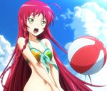  1girl breasts cloud hataraku_maou-sama! open_mouth red_hair screencap solo stitched swimsuit yusa_emi 