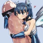  1girl 3678177 aina_(sennen_sensou_aigis) bar_censor blue_background blue_eyes blue_hair blush censored cum cumdrip fairy gauntlets hair_ribbon heart hetero koonago minigirl penis penis_hug ribbon sennen_sensou_aigis twintails wings 