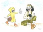  1boy black_hair clam goggles going_merry hammer one_piece pearl smile traditional_media usopp 