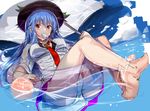  afloat bad_feet bad_id bad_pixiv_id ball blouse blue_hair breasts breasts_apart crotch feet food fruit hat hinanawi_tenshi innertube large_breasts leaning_back long_hair mouth_hold neropaso panties peach popsicle red_eyes shirt short_sleeves sketch solo touhou underwear upper_body water white_blouse white_panties white_shirt work_in_progress 