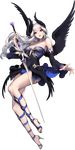  alternate_costume black_wings breasts chaos_online feathered_wings full_body head_wings high_heels highres large_breasts long_hair long_legs looking_at_viewer love_cacao official_art parted_lips red_eyes sheryl_(chaos_online) smile solo sword transparent_background weapon white_hair wings 