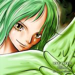  1girl brown_eyes character_name copyright_name donquixote_pirates green_hair harpy monet_(one_piece) monster_girl one_piece solo wings 