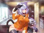  1girl :3 animal_ears bathroom blush cat_ears cat_paws cat_tail crakul curvy female hetero lilith-soft neko_mimi nobushito_kuro paws tail taimanin_asagi taimanin_asagi_battle_arena thighhighs 