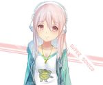  blush breasts cleavage headphones kyonko_(haruhikyonko) large_breasts long_hair looking_at_viewer nitroplus pink_eyes pink_hair pom_pom_(clothes) smile solo super_sonico 
