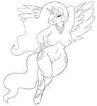  anthro anthrofied areola big_breasts breasts cutie_mark equine female friendship_is_magic hair horn horse long_hair mammal monochrome my_little_pony nipples nude pony princess_celestia_(mlp) pussy skidd smile solo thick_thighs unicorn wide_hips winged_unicorn wings 