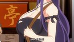  animated animated_gif baku_ane_otouto_shibocchau_zo! bouncing_breasts breasts cleavage huge_breasts long_hair necklace purple_hair shiny_skin subtitled 