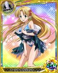  ahoge artist_request asia_argento bishop_(chess) blonde_hair blue_background blush breasts card_(medium) character_name chess_piece green_eyes high_school_dxd japanese_clothes kimono long_hair medium_breasts official_art solo swimsuit torn_clothes trading_card very_long_hair 
